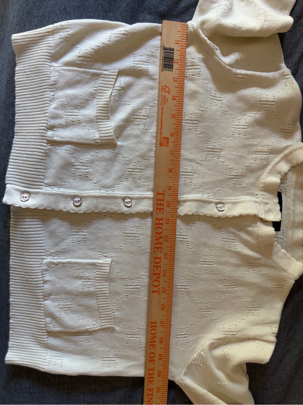 Ellandemm Cream Cropped Cotton Cardigan with Textured Knit S/M - Picture 5 of 8